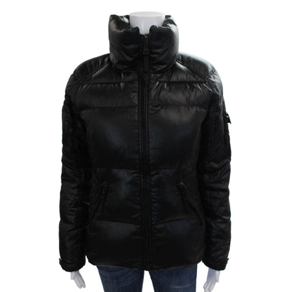 SAM New York Women Puffer Jacket Black Long Sleeve Zip Polyester Size S